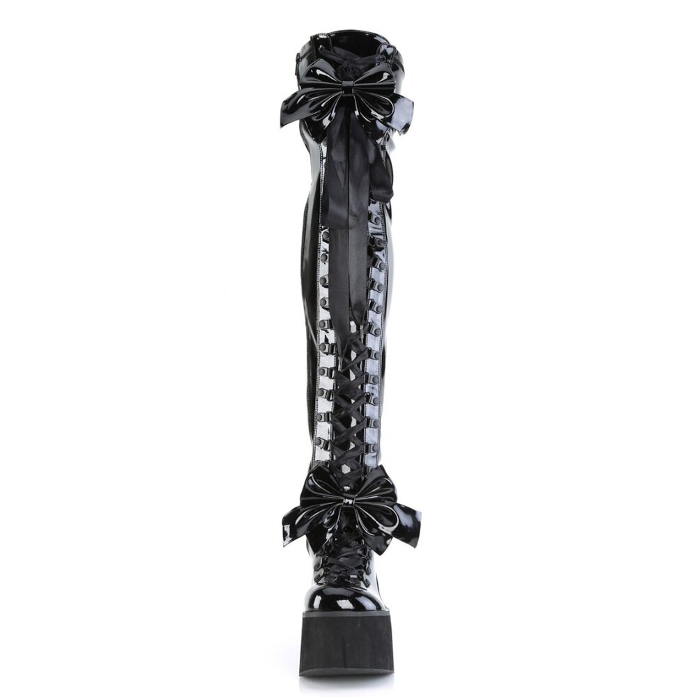 Goth Bow Platform Lace Up Thigh High Boots
